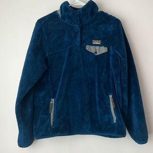 LL Bean Hi Pile Fleece Pullover Teal/Blue/Gray Size Medium